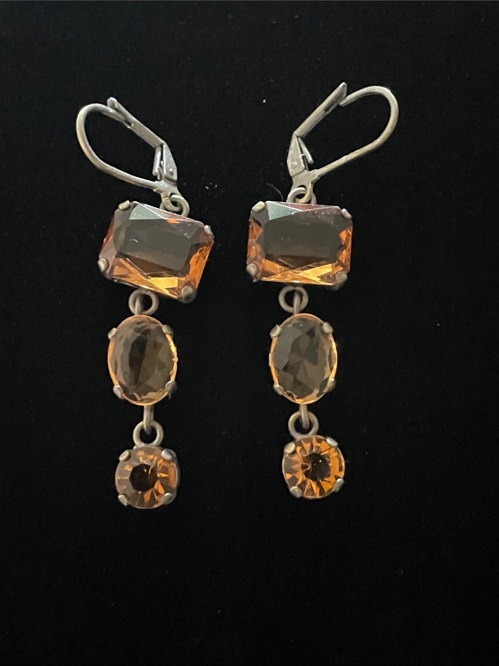 Amber Crystal Triple-Drop Earrings - Unbranded